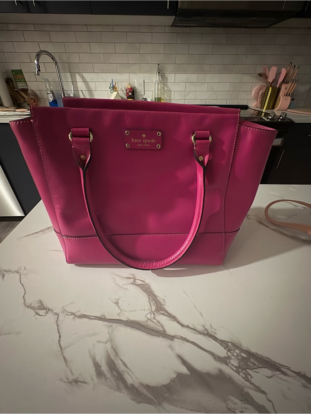 Kate Spade New York Hot Pink Leather Tote Shoulder Bag